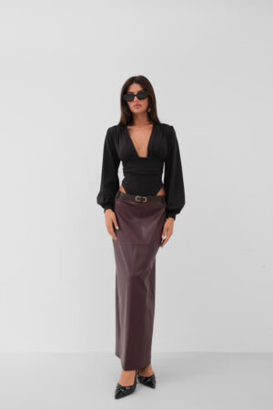 "Classic leather skirt with belt detail