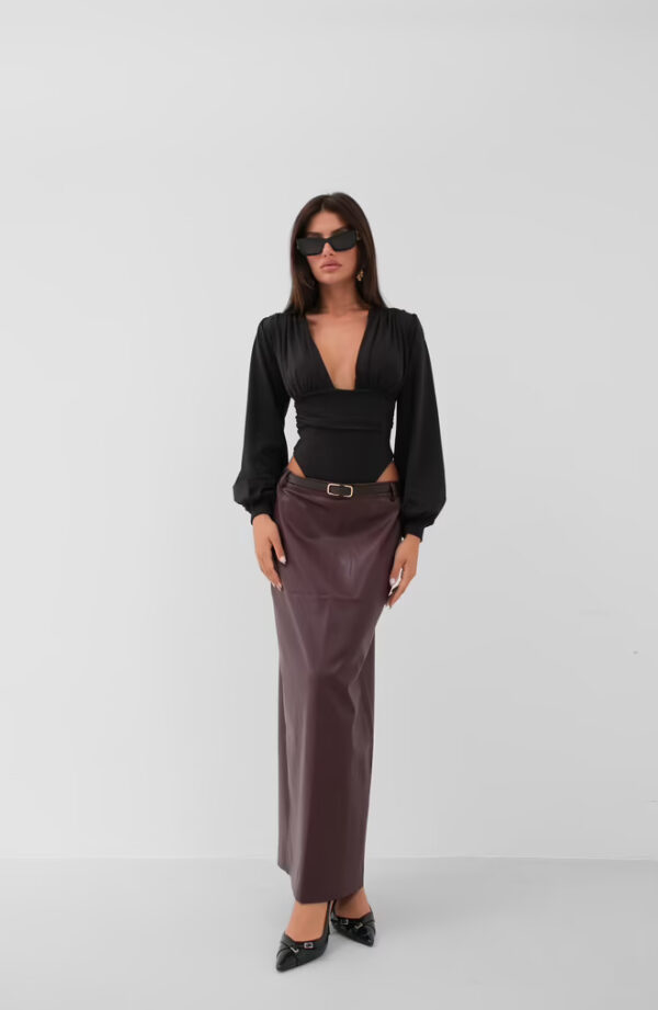 "Classic leather skirt with belt detail