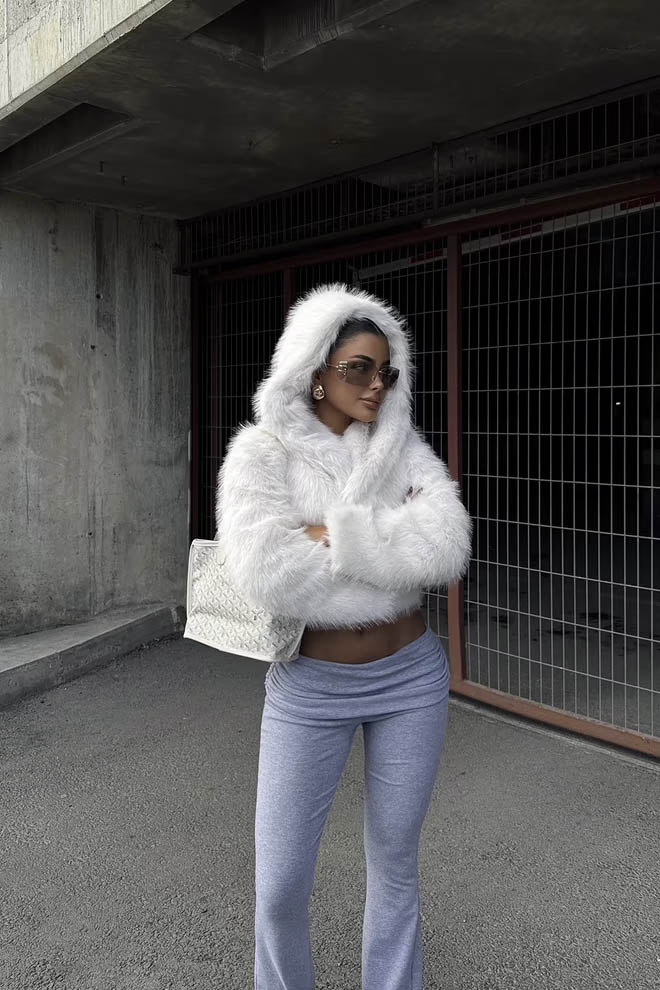 Hooded Fur jacket - White